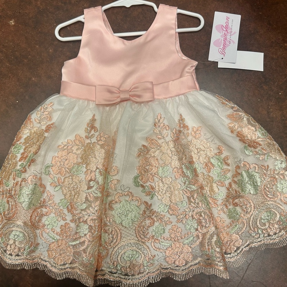 Bonnie Jean Baby Girls Scalloped Embroidery Satin Party Dress / 2T / Retail $52